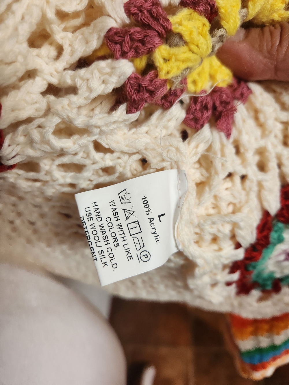 Retro Crochet Granny Square Open-Stitch Cardigan with Boho Rainbow Cuffs - Picture 3 of 8